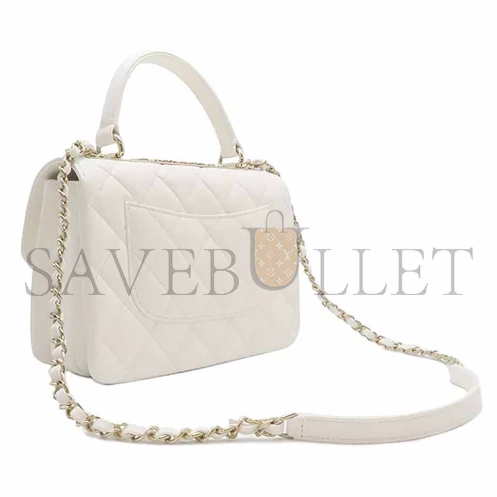 CHANEL 2WAY BAG TOP HANDLE FLAP BAG LAMBSKIN WHITE AS4654 (25*16*9cm)